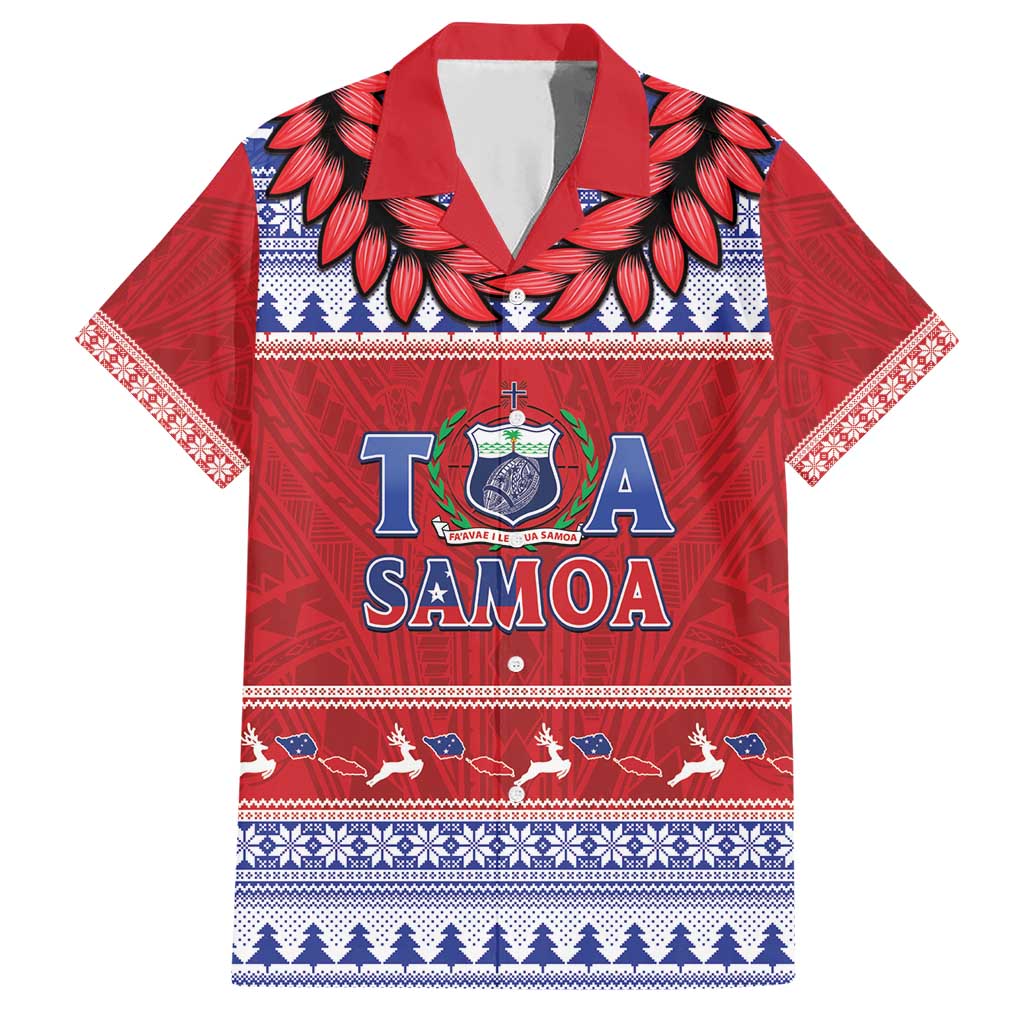 Personalised Toa Samoa Rugby Christmas Family Matching Short Sleeve Bodycon Dress and Hawaiian Shirt Ula Fala Samoan Pattern Red - Polynesian Pride