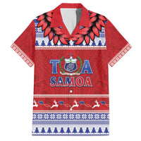 Personalised Toa Samoa Rugby Christmas Family Matching Tank Maxi Dress and Hawaiian Shirt Ula Fala Samoan Pattern Red - Polynesian Pride
