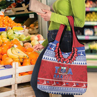 Toa Samoa Rugby Christmas Grocery Bag Ula Fala Samoan Pattern Red - Polynesian Pride