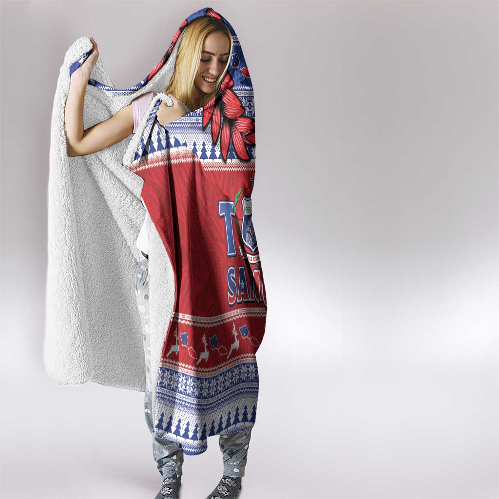 Toa Samoa Rugby Christmas Hooded Blanket Ula Fala Samoan Pattern Red - Polynesian Pride