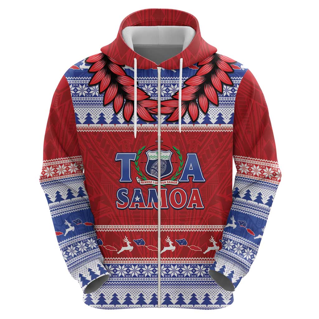 Personalised Toa Samoa Rugby Christmas Hoodie Ula Fala Samoan Pattern Red - Polynesian Pride