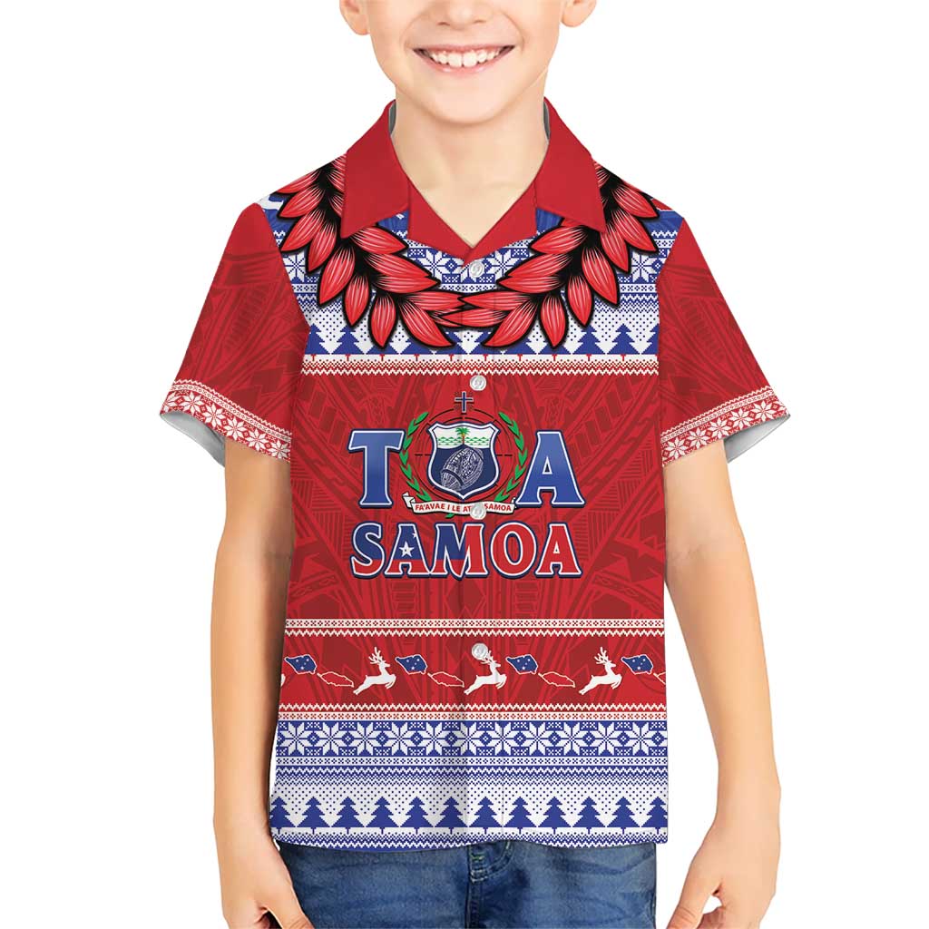 Personalised Toa Samoa Rugby Christmas Kid Hawaiian Shirt Ula Fala Samoan Pattern Red - Polynesian Pride