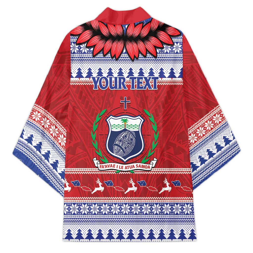 Personalised Toa Samoa Rugby Christmas Kimono Ula Fala Samoan Pattern Red - Polynesian Pride