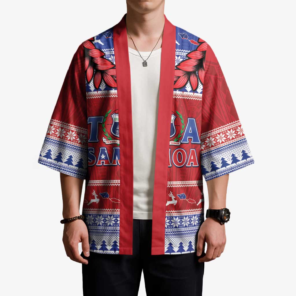 Personalised Toa Samoa Rugby Christmas Kimono Ula Fala Samoan Pattern Red - Polynesian Pride