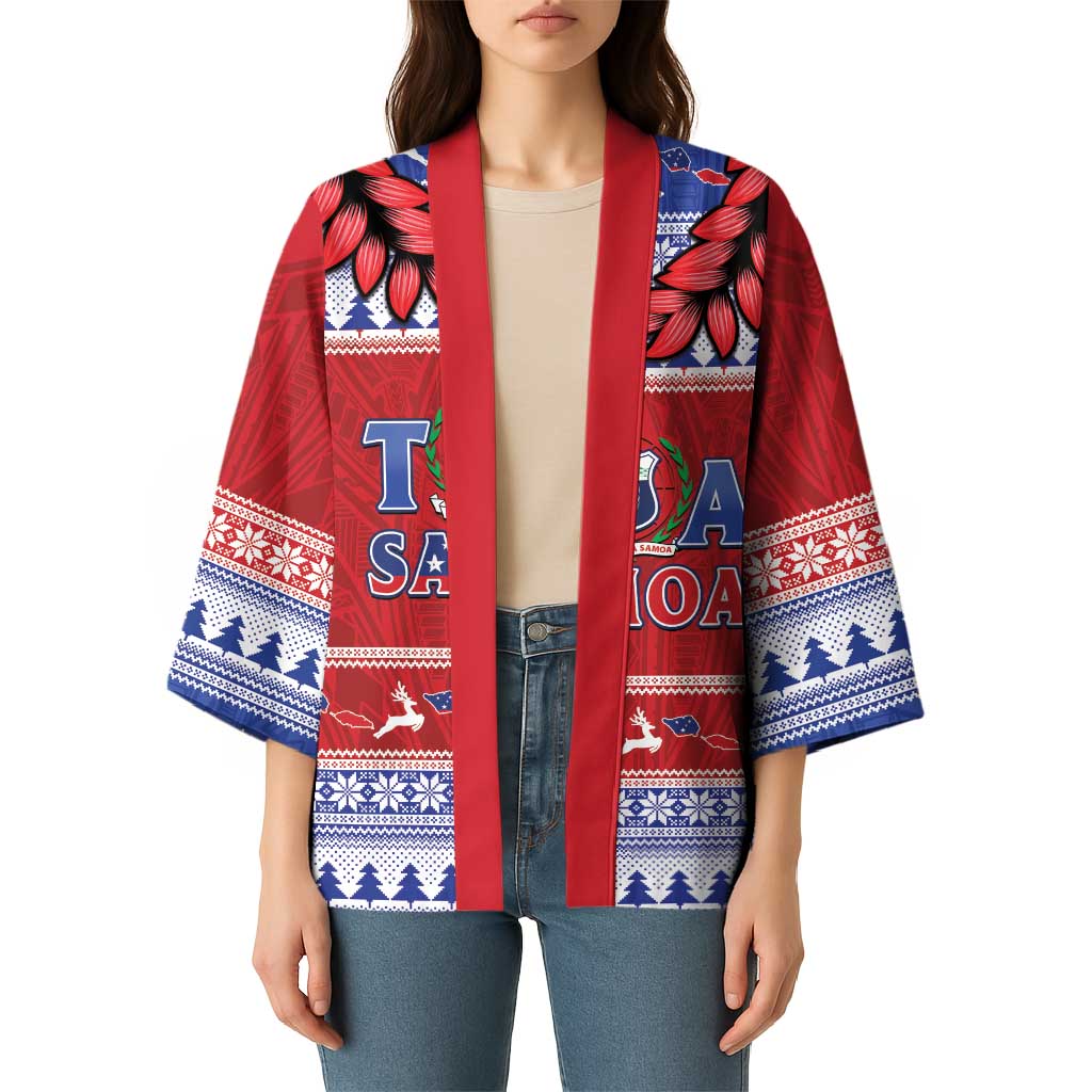 Personalised Toa Samoa Rugby Christmas Kimono Ula Fala Samoan Pattern Red - Polynesian Pride