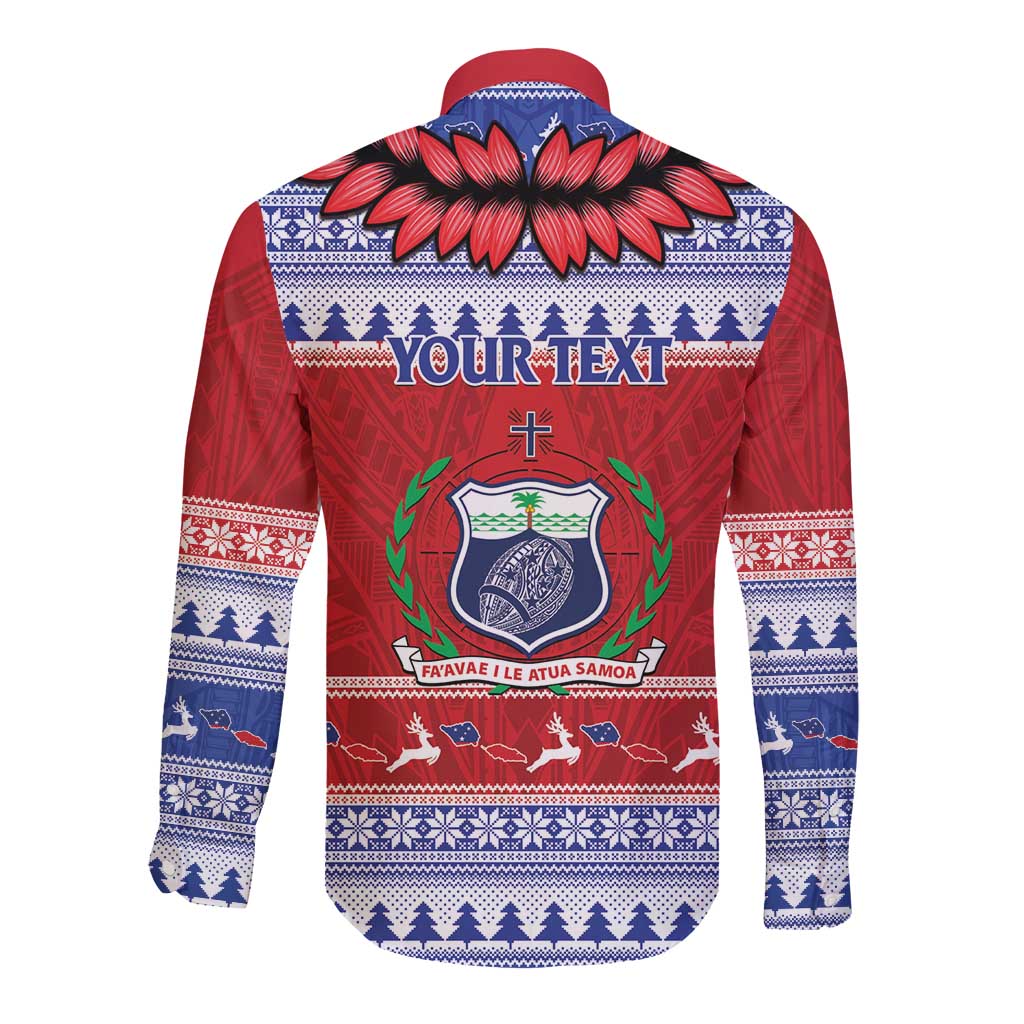 Personalised Toa Samoa Rugby Christmas Long Sleeve Button Shirt Ula Fala Samoan Pattern Red - Polynesian Pride