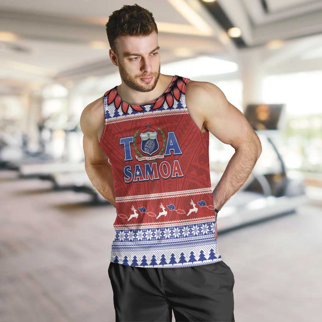 Personalised Toa Samoa Rugby Christmas Men Tank Top Ula Fala Samoan Pattern Red - Polynesian Pride