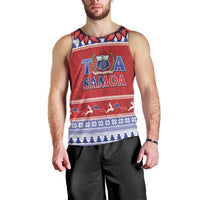 Personalised Toa Samoa Rugby Christmas Men Tank Top Ula Fala Samoan Pattern Red - Polynesian Pride