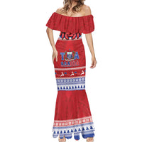 Personalised Toa Samoa Rugby Christmas Mermaid Dress Ula Fala Samoan Pattern Red - Polynesian Pride
