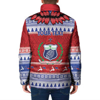 Personalised Toa Samoa Rugby Christmas Padded Jacket Ula Fala Samoan Pattern Red - Polynesian Pride