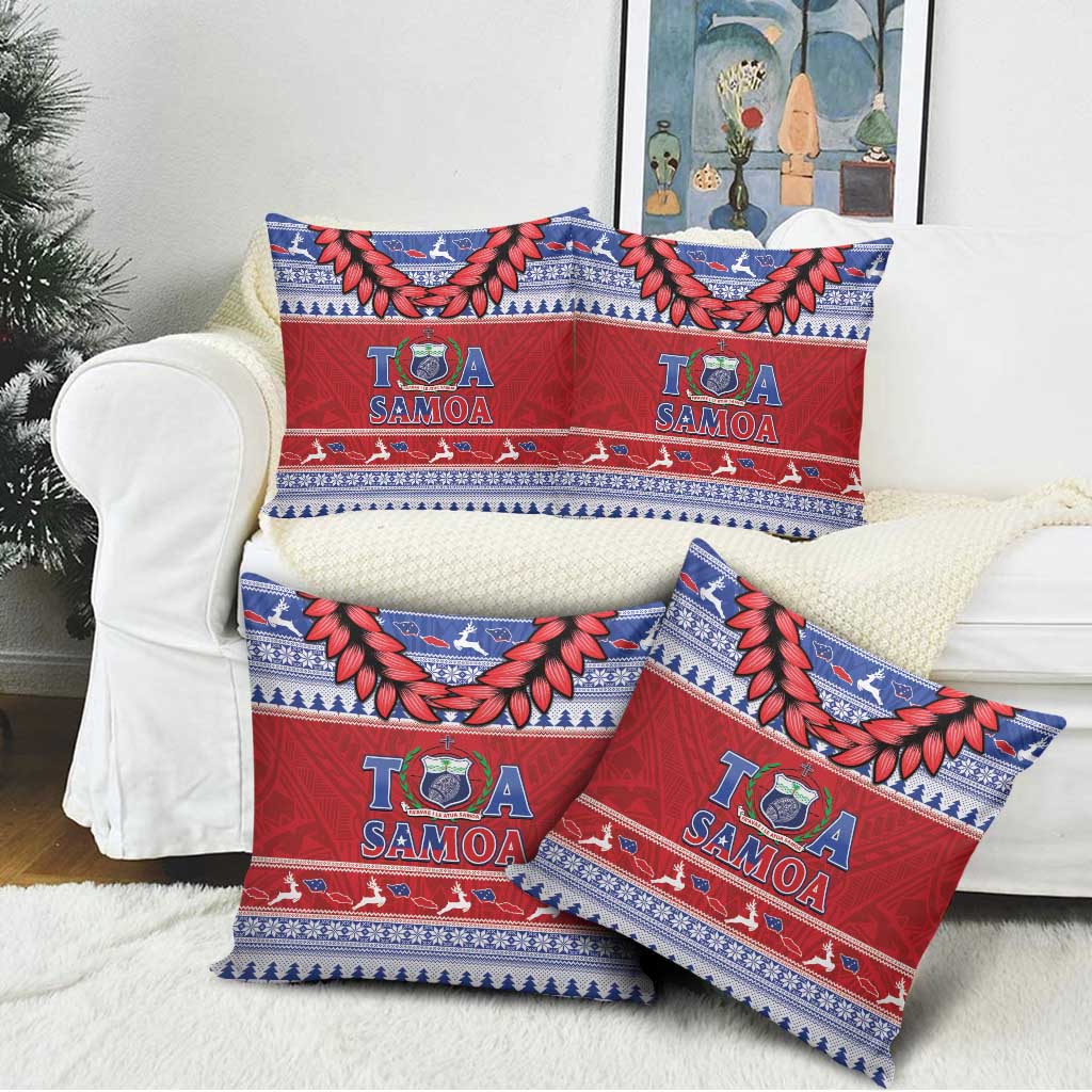 Toa Samoa Rugby Christmas Pillow Cover Ula Fala Samoan Pattern Red - Polynesian Pride