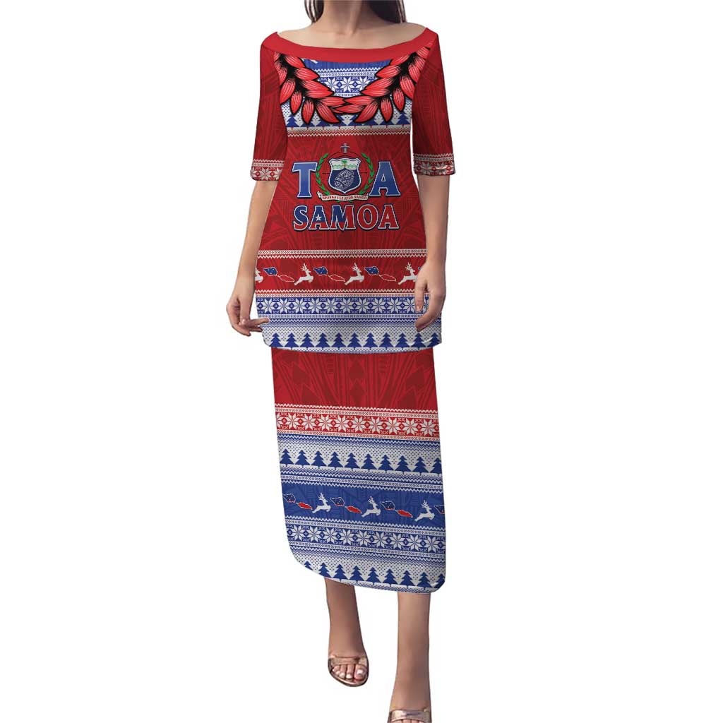 Personalised Toa Samoa Rugby Christmas Puletasi Ula Fala Samoan Pattern Red - Polynesian Pride