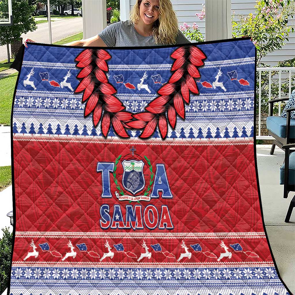 Toa Samoa Rugby Christmas Quilt Ula Fala Samoan Pattern Red - Polynesian Pride