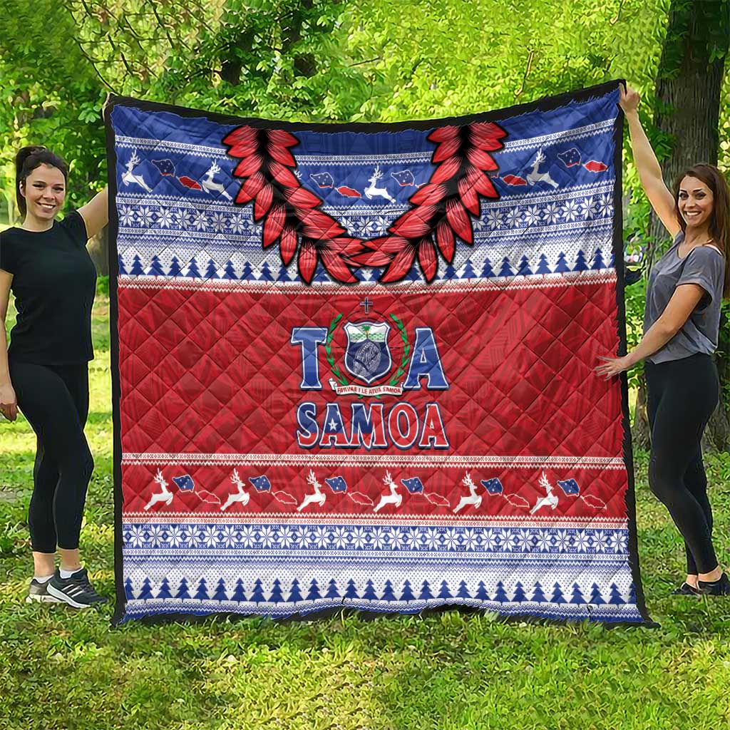 Toa Samoa Rugby Christmas Quilt Ula Fala Samoan Pattern Red - Polynesian Pride