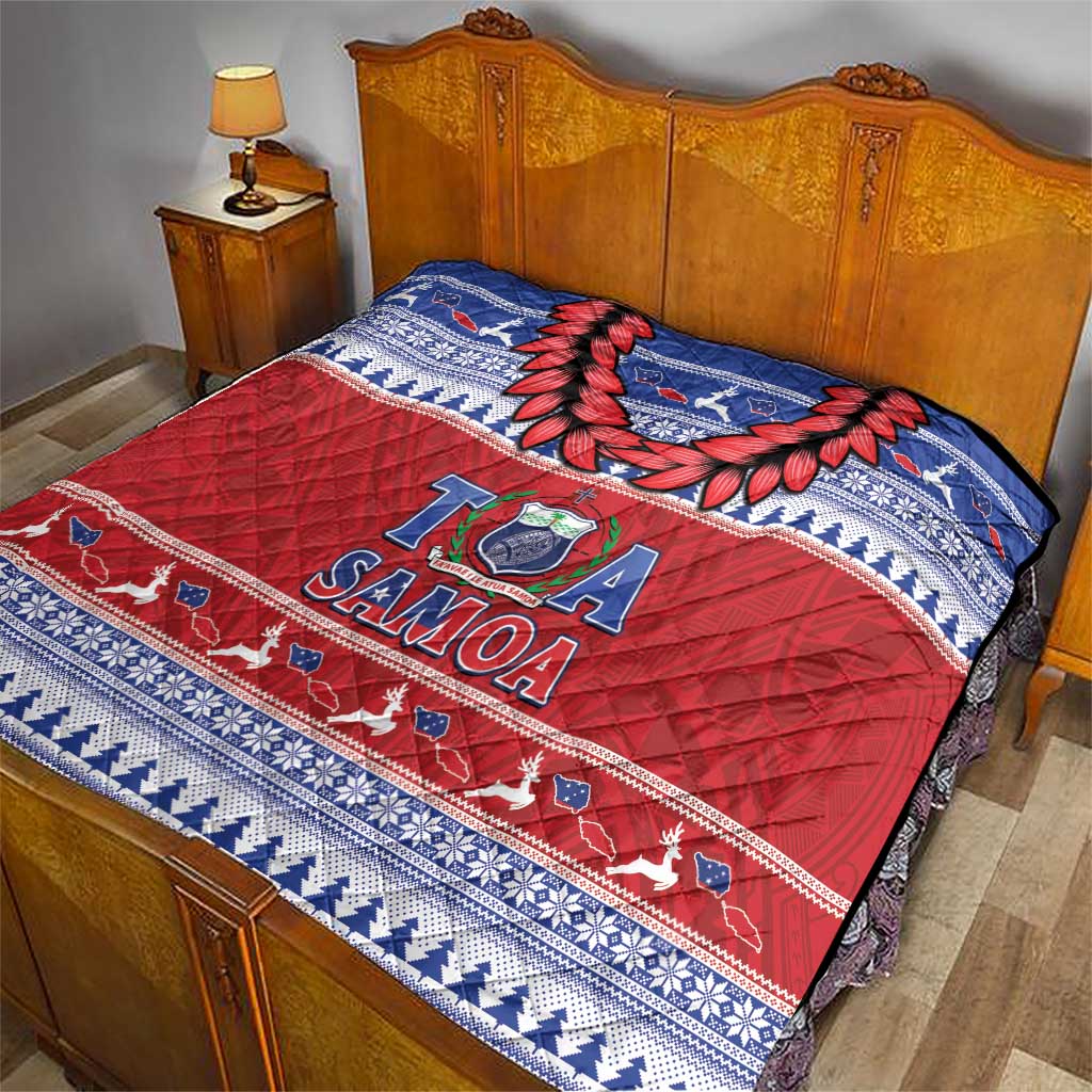 Toa Samoa Rugby Christmas Quilt Ula Fala Samoan Pattern Red - Polynesian Pride
