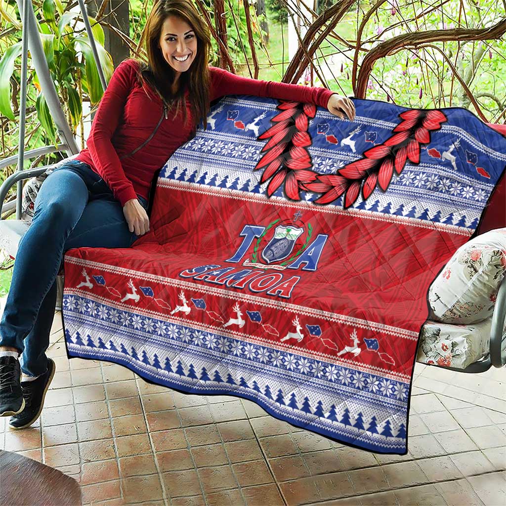 Toa Samoa Rugby Christmas Quilt Ula Fala Samoan Pattern Red - Polynesian Pride