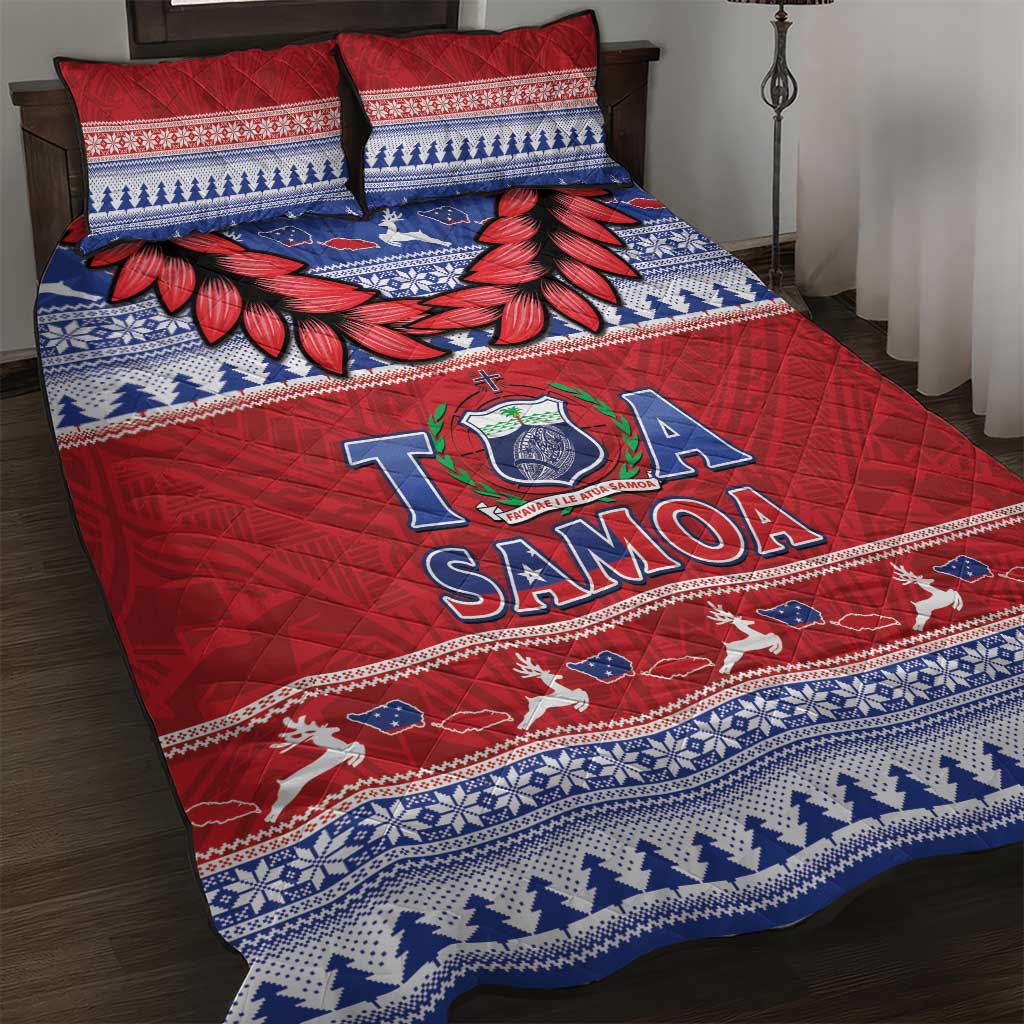 Toa Samoa Rugby Christmas Quilt Bed Set Ula Fala Samoan Pattern Red - Polynesian Pride