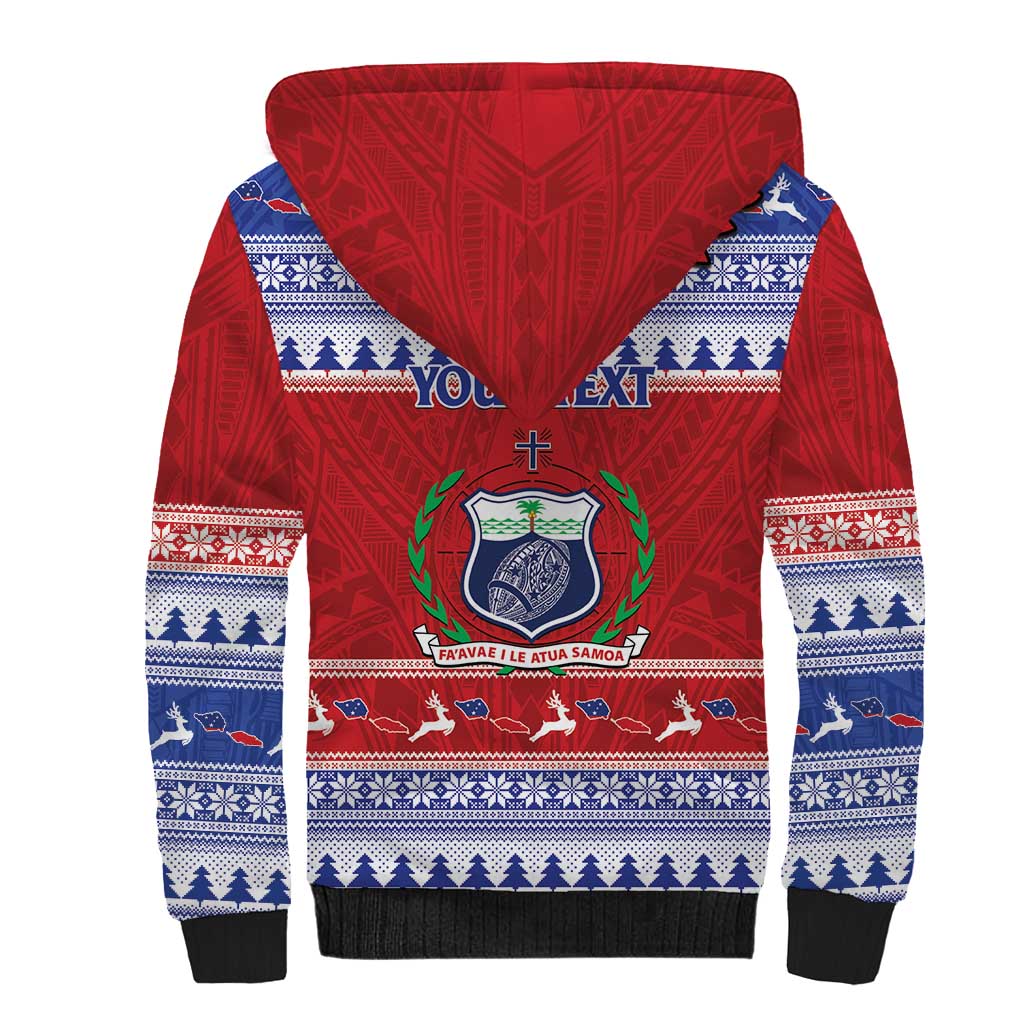 Personalised Toa Samoa Rugby Christmas Sherpa Hoodie Ula Fala Samoan Pattern Red - Polynesian Pride