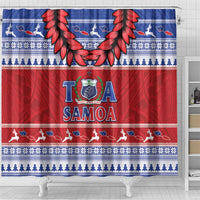 Toa Samoa Rugby Christmas Shower Curtain Ula Fala Samoan Pattern Red - Polynesian Pride