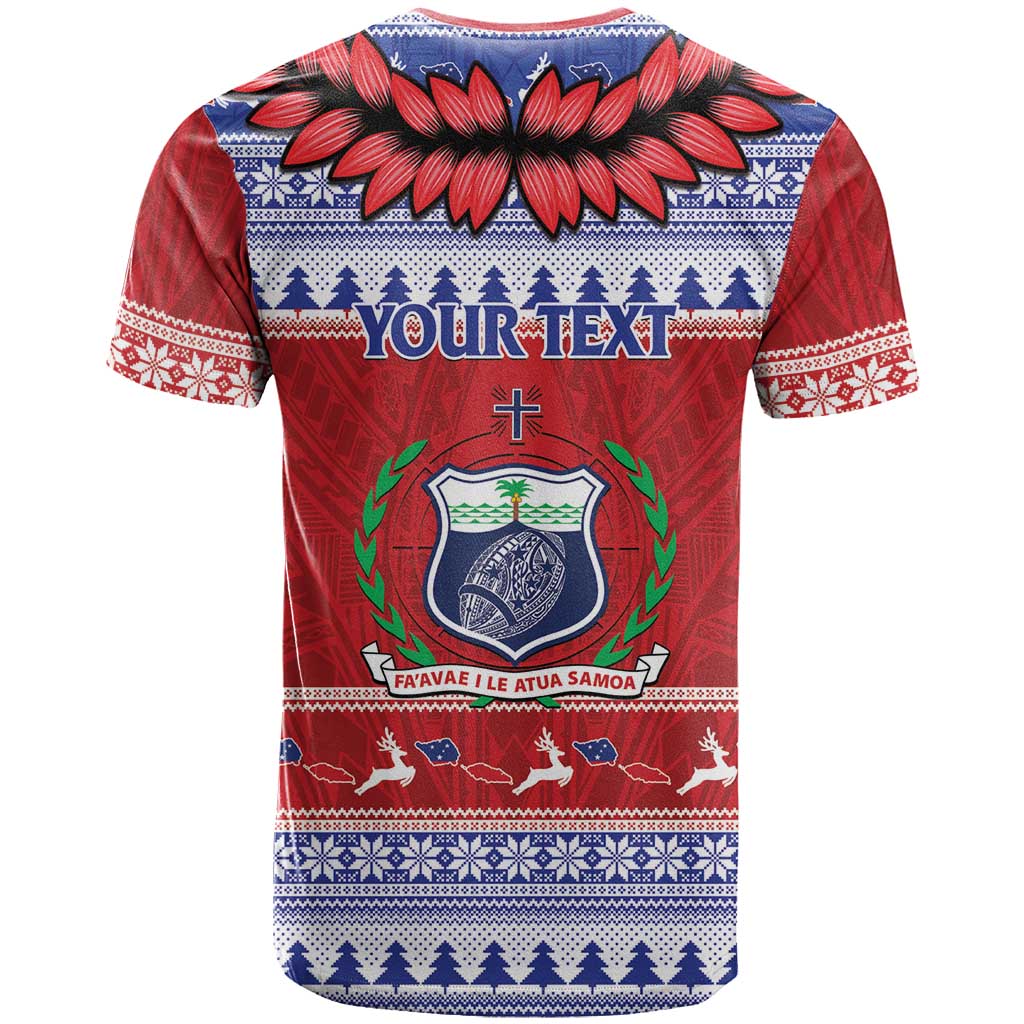 Personalised Toa Samoa Rugby Christmas T Shirt Ula Fala Samoan Pattern Red - Polynesian Pride