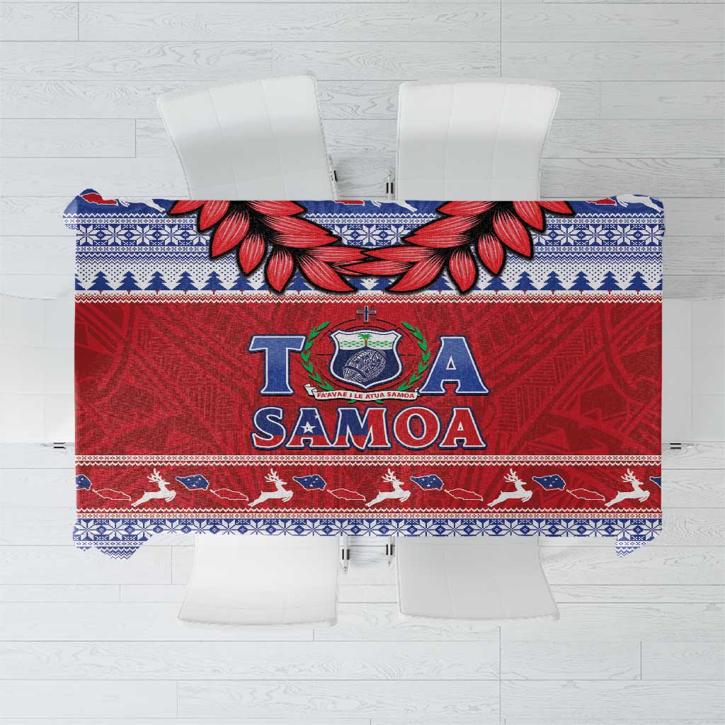 Toa Samoa Rugby Christmas Tablecloth Ula Fala Samoan Pattern Red - Polynesian Pride