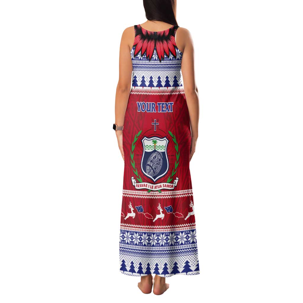 Personalised Toa Samoa Rugby Christmas Tank Maxi Dress Ula Fala Samoan Pattern Red - Polynesian Pride
