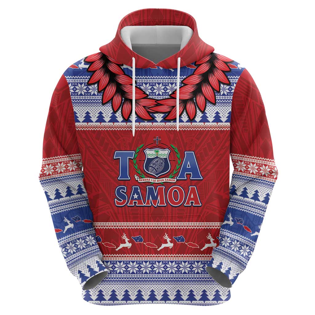 Personalised Toa Samoa Rugby Christmas Zip Hoodie Ula Fala Samoan Pattern Red - Polynesian Pride