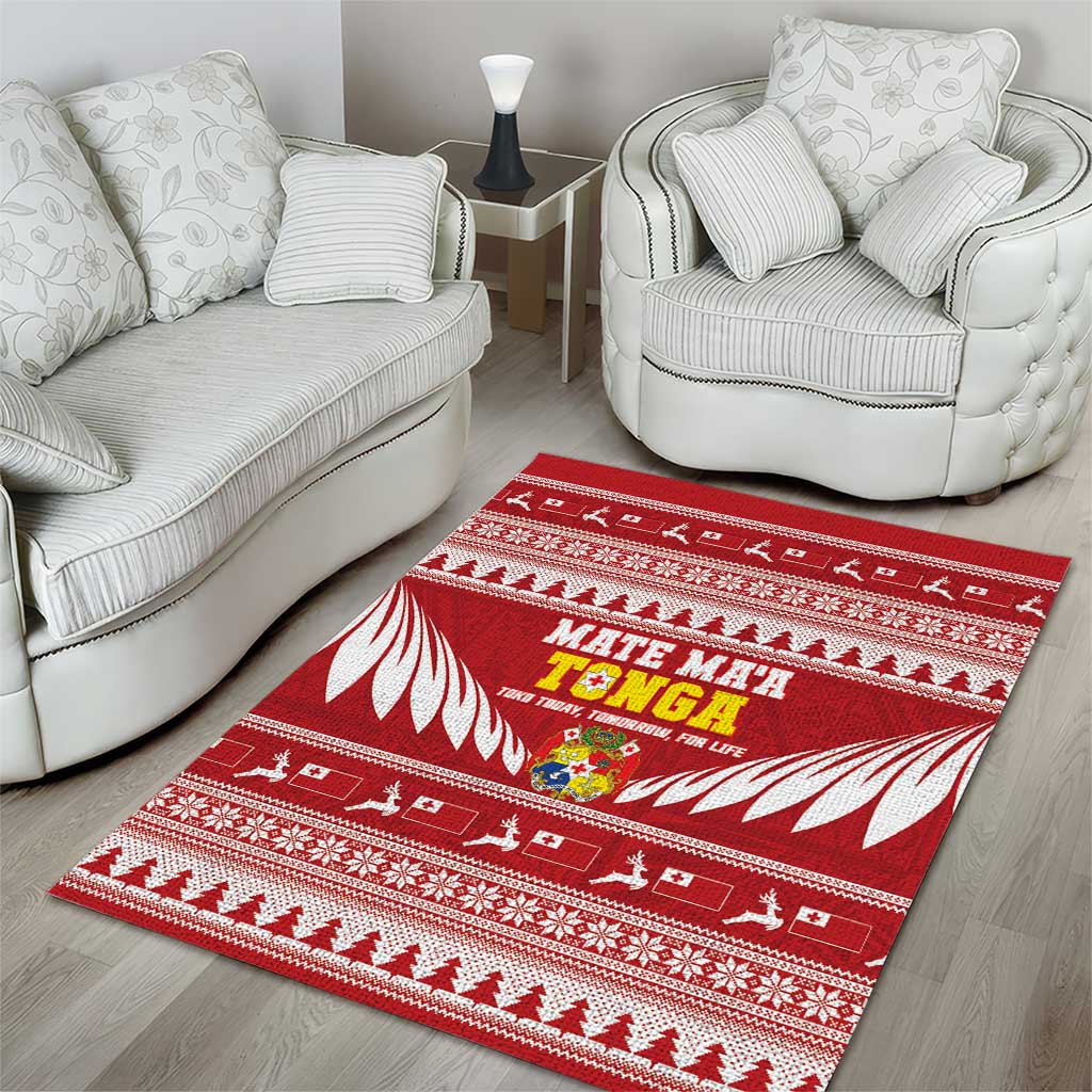 Tonga Rugby Christmas Area Rug Mate Maa Tonga Ngatu Pattern - Polynesian Pride