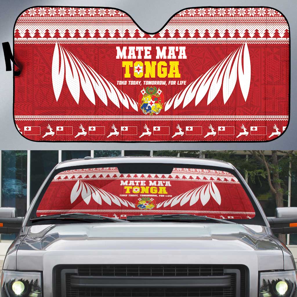 Tonga Rugby Christmas Auto Sun Shade Mate Maa Tonga Ngatu Pattern - Polynesian Pride