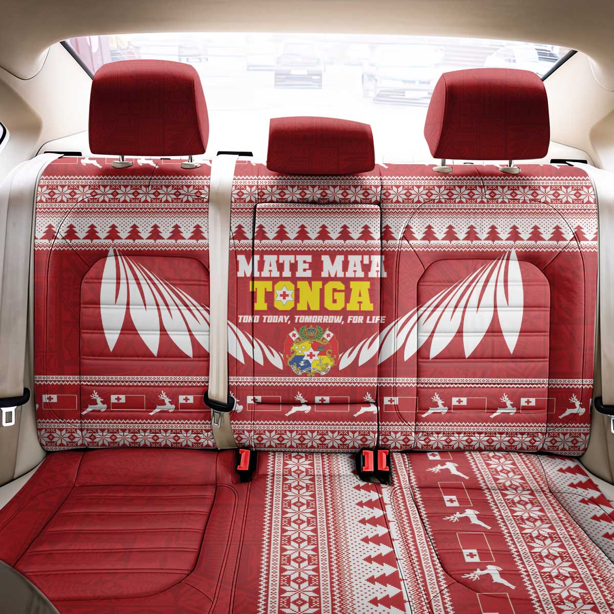 Tonga Rugby Christmas Back Car Seat Cover Mate Maa Tonga Ngatu Pattern - Polynesian Pride