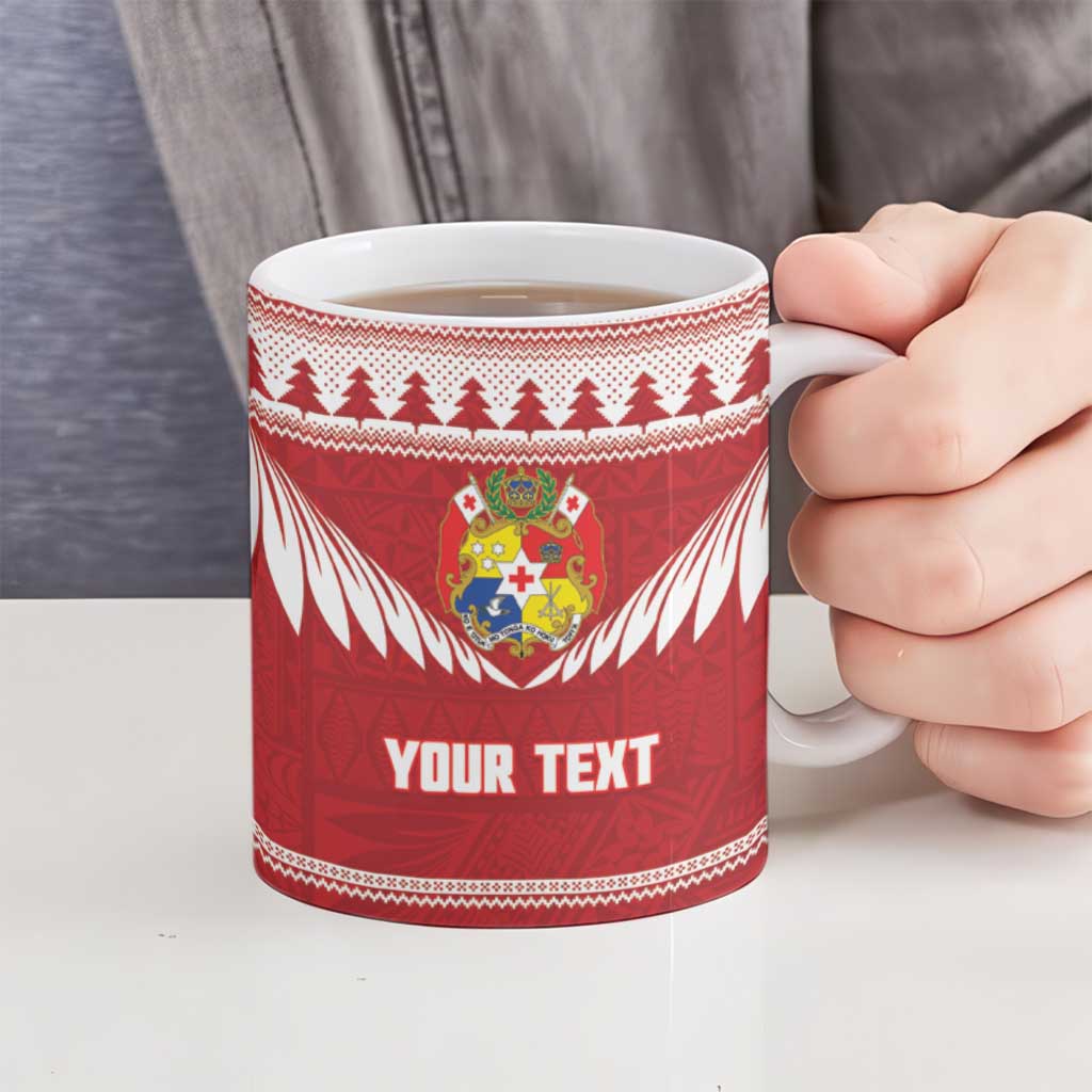 Personalised Tonga Rugby Christmas Ceramic Mug Mate Maa Tonga Ngatu Pattern - Polynesian Pride