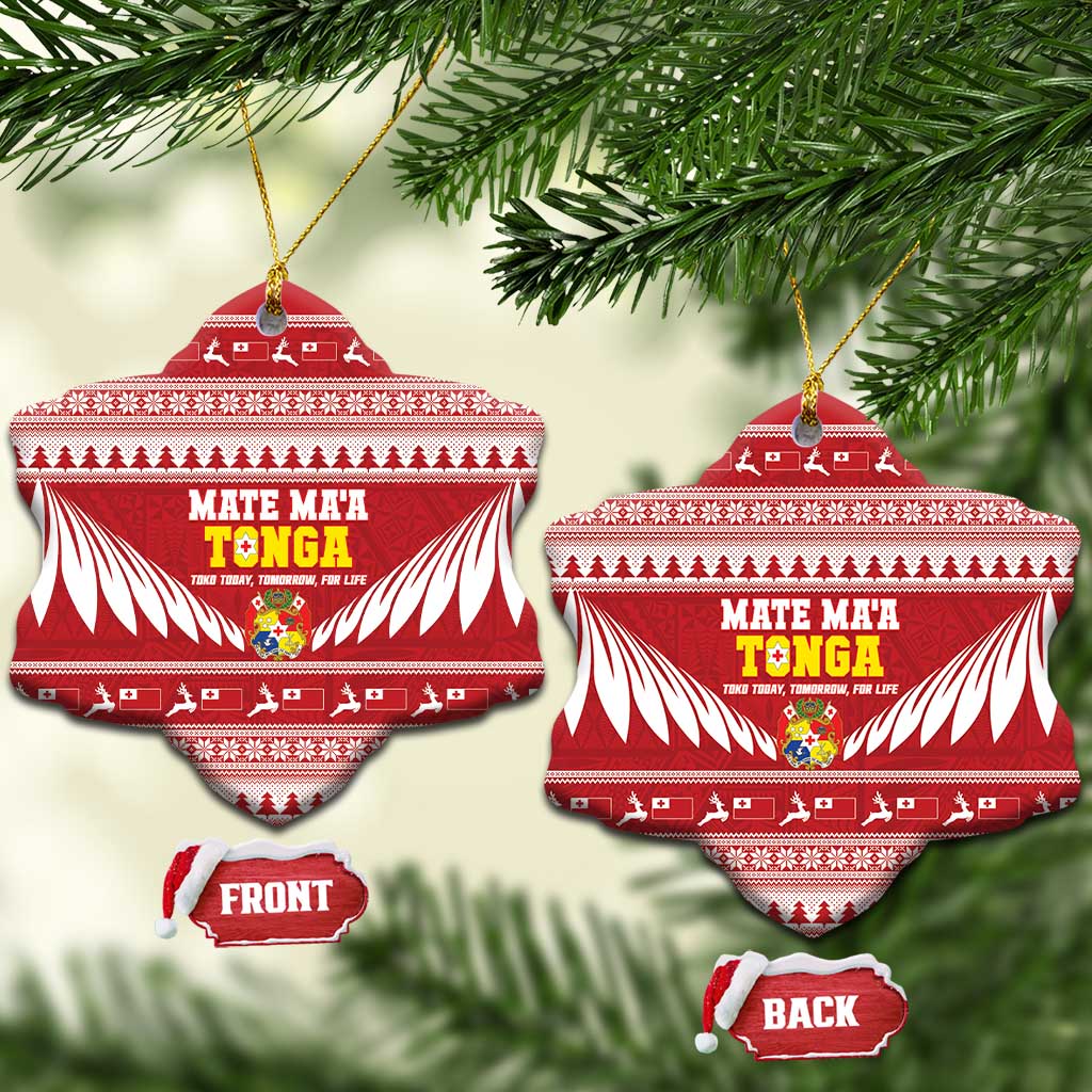 Tonga Rugby Christmas Ceramic Ornament Mate Maa Tonga Ngatu Pattern - Polynesian Pride
