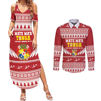 Personalised Tonga Rugby Christmas Couples Matching Summer Maxi Dress and Long Sleeve Button Shirt Mate Maa Tonga Ngatu Pattern - Polynesian Pride