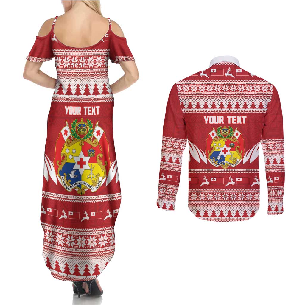 Personalised Tonga Rugby Christmas Couples Matching Summer Maxi Dress and Long Sleeve Button Shirt Mate Maa Tonga Ngatu Pattern - Polynesian Pride