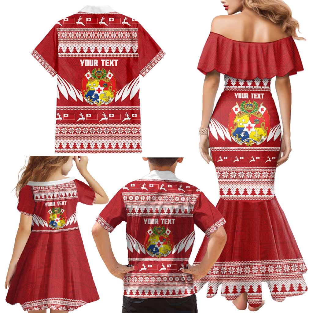Personalised Tonga Rugby Christmas Family Matching Mermaid Dress and Hawaiian Shirt Mate Maa Tonga Ngatu Pattern - Polynesian Pride