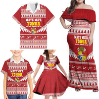 Personalised Tonga Rugby Christmas Family Matching Off Shoulder Maxi Dress and Hawaiian Shirt Mate Maa Tonga Ngatu Pattern - Polynesian Pride