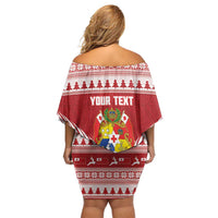 Personalised Tonga Rugby Christmas Family Matching Off Shoulder Short Dress and Hawaiian Shirt Mate Maa Tonga Ngatu Pattern - Polynesian Pride
