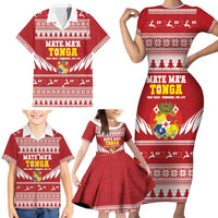 Personalised Tonga Rugby Christmas Family Matching Short Sleeve Bodycon Dress and Hawaiian Shirt Mate Maa Tonga Ngatu Pattern - Polynesian Pride