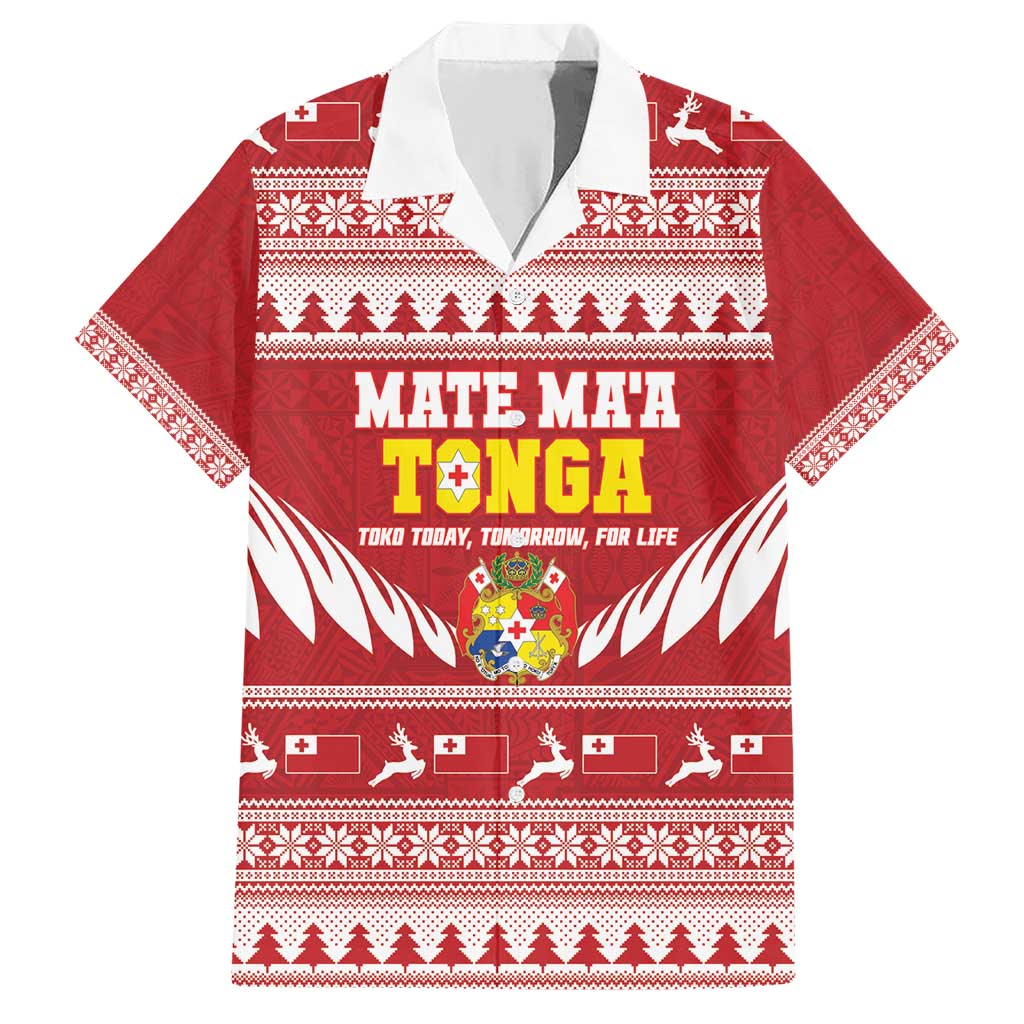 Personalised Tonga Rugby Christmas Family Matching Short Sleeve Bodycon Dress and Hawaiian Shirt Mate Maa Tonga Ngatu Pattern - Polynesian Pride