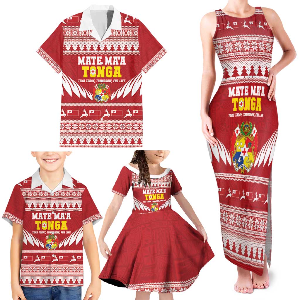 Personalised Tonga Rugby Christmas Family Matching Tank Maxi Dress and Hawaiian Shirt Mate Maa Tonga Ngatu Pattern - Polynesian Pride