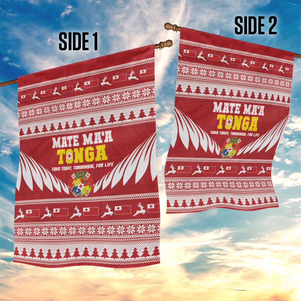 Tonga Rugby Christmas Garden Flag Mate Maa Tonga Ngatu Pattern - Polynesian Pride