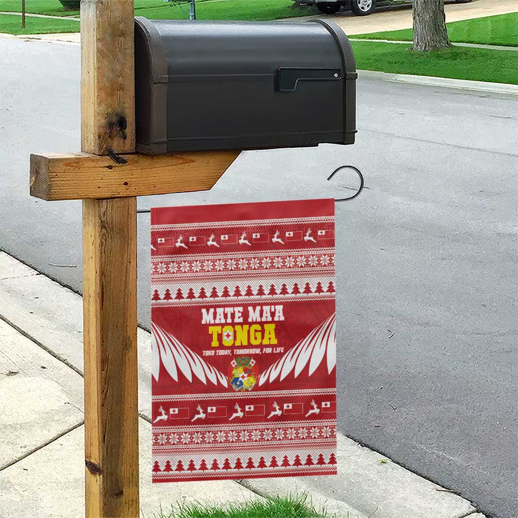 Tonga Rugby Christmas Garden Flag Mate Maa Tonga Ngatu Pattern - Polynesian Pride