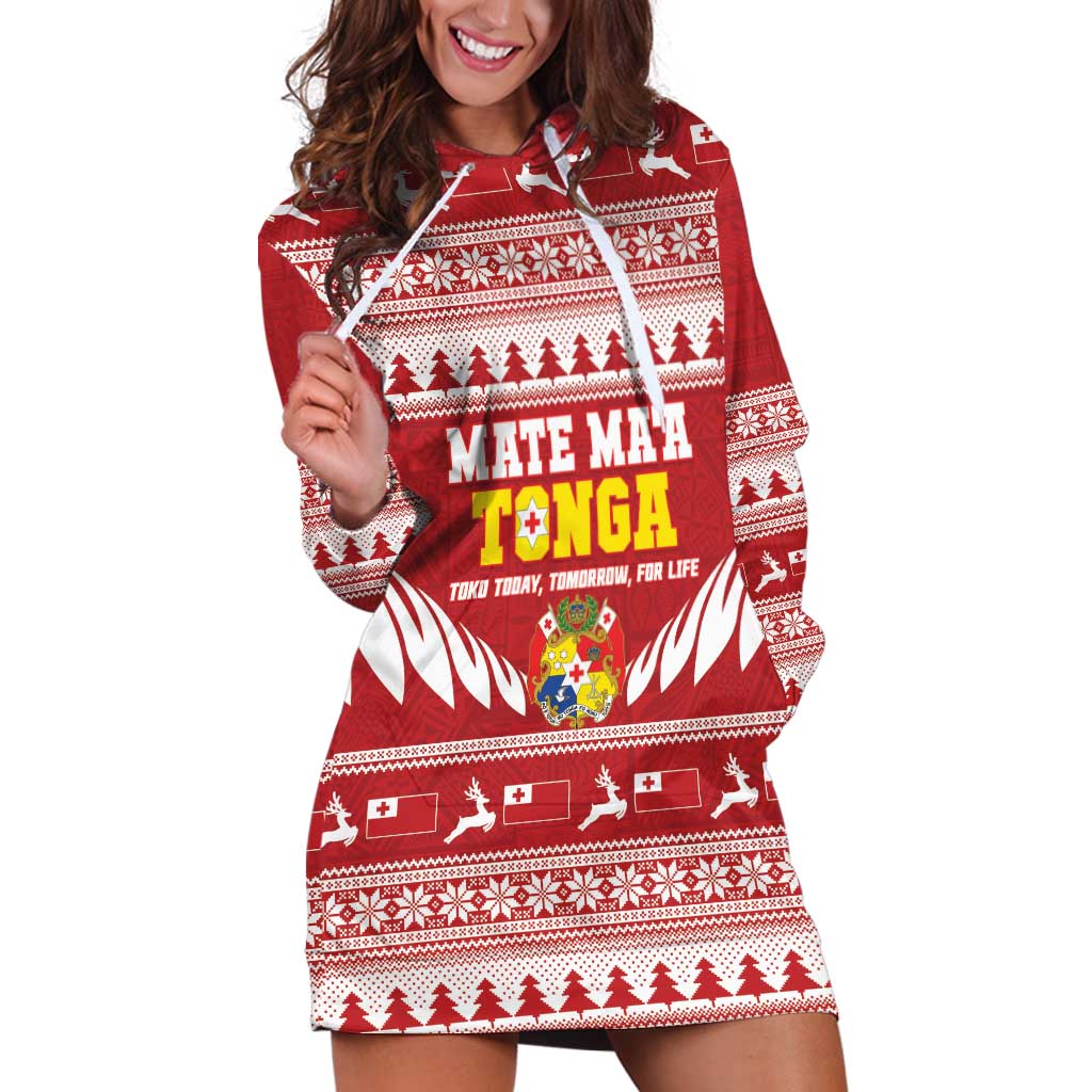 Personalised Tonga Rugby Christmas Hoodie Dress Mate Maa Tonga Ngatu Pattern - Polynesian Pride