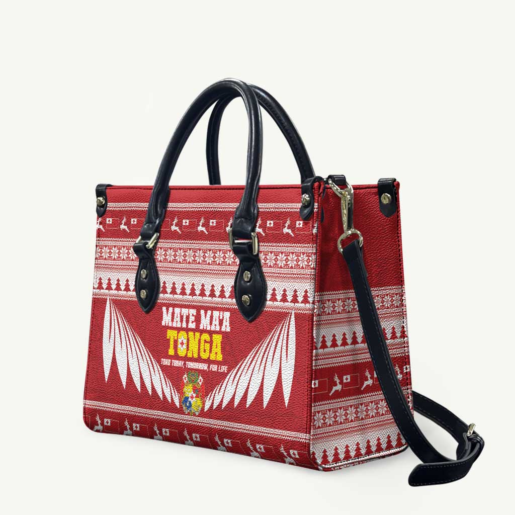 Tonga Rugby Christmas Leather Bag Mate Maa Tonga Ngatu Pattern - Polynesian Pride