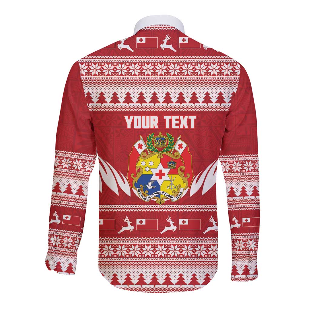 Personalised Tonga Rugby Christmas Long Sleeve Button Shirt Mate Maa Tonga Ngatu Pattern - Polynesian Pride