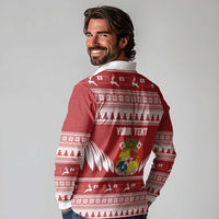 Personalised Tonga Rugby Christmas Long Sleeve Polo Shirt Mate Maa Tonga Ngatu Pattern - Polynesian Pride