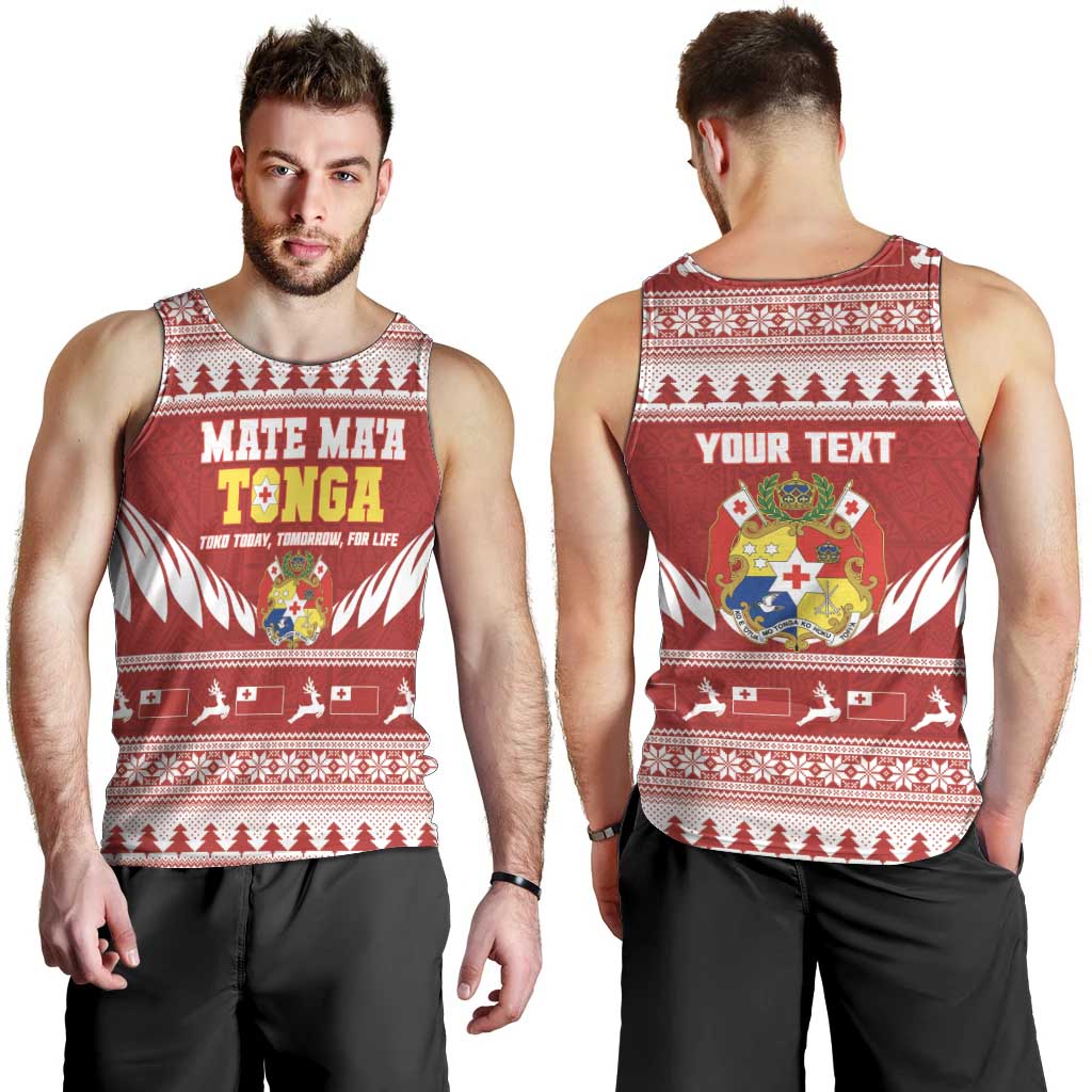 Personalised Tonga Rugby Christmas Men Tank Top Mate Maa Tonga Ngatu Pattern - Polynesian Pride