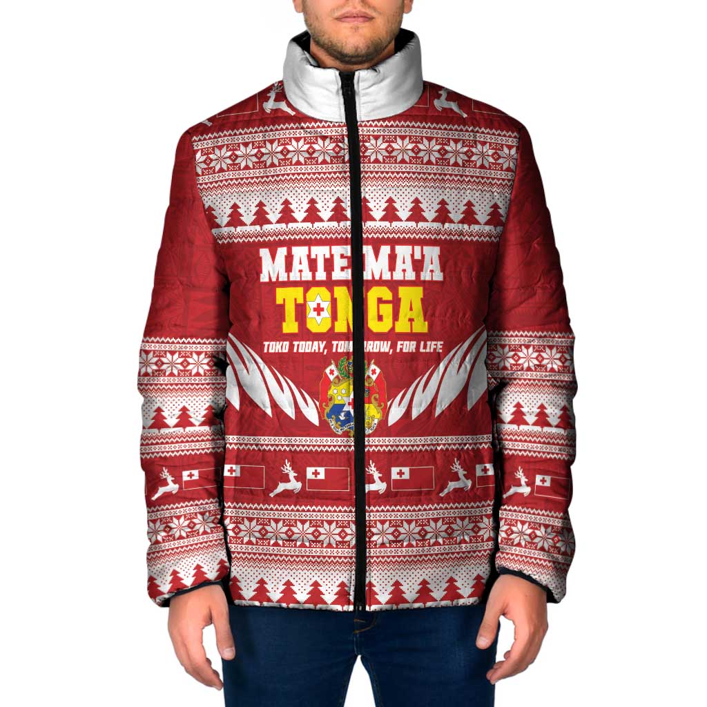 Personalised Tonga Rugby Christmas Padded Jacket Mate Maa Tonga Ngatu Pattern - Polynesian Pride