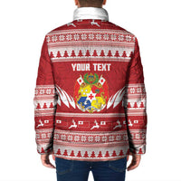 Personalised Tonga Rugby Christmas Padded Jacket Mate Maa Tonga Ngatu Pattern - Polynesian Pride