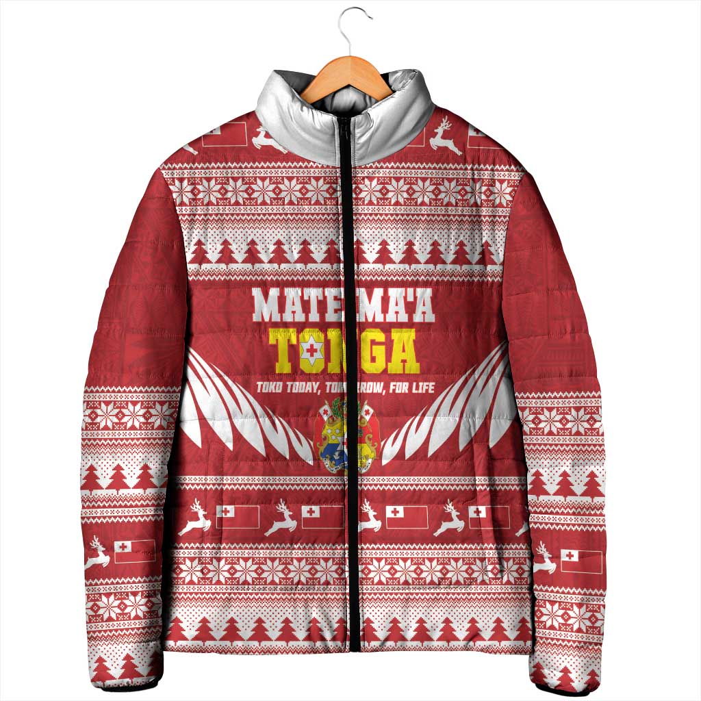 Personalised Tonga Rugby Christmas Padded Jacket Mate Maa Tonga Ngatu Pattern - Polynesian Pride